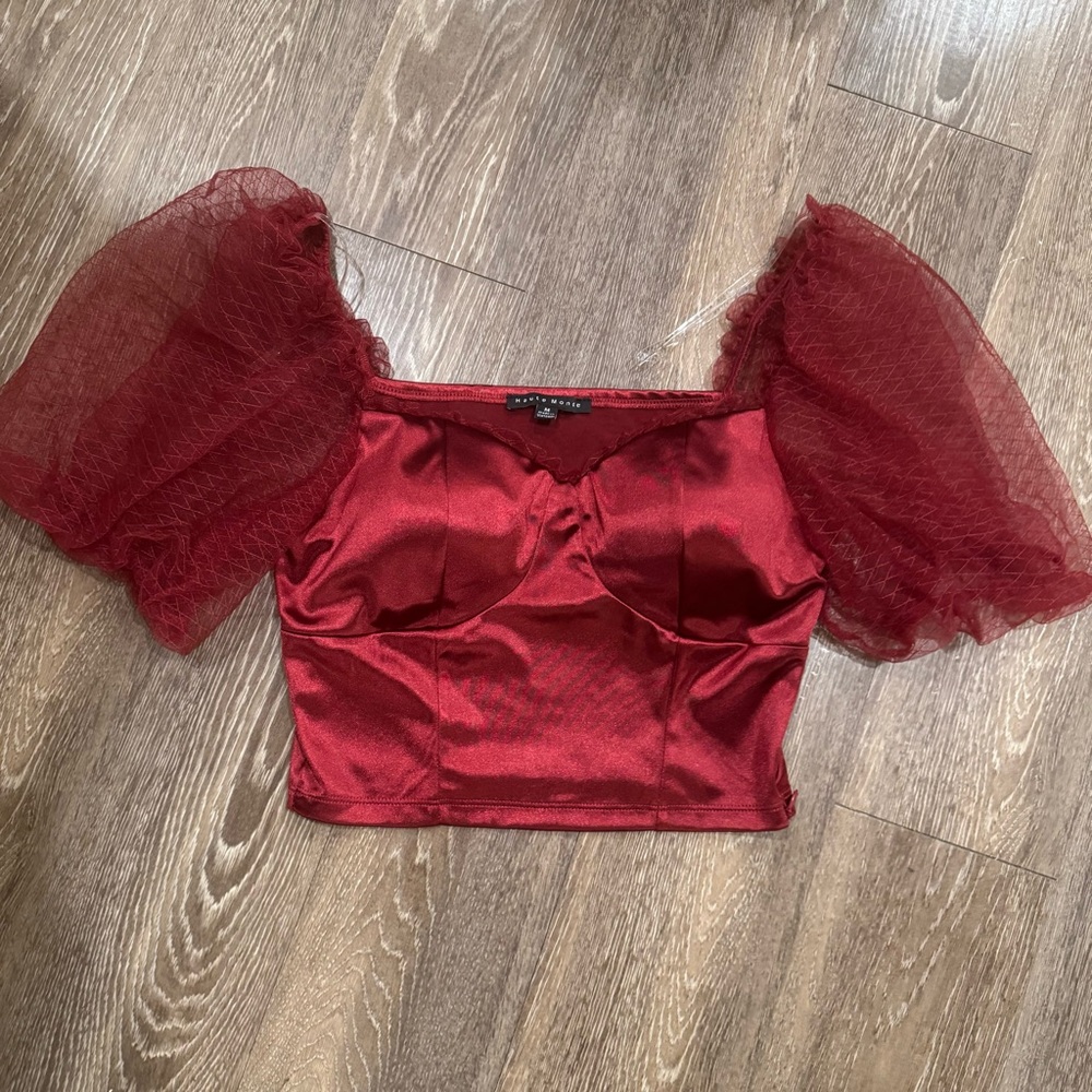 Haute Monde Scarlet Puff Sleeve cropped Blouse